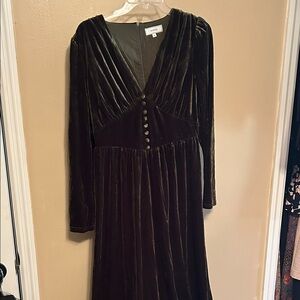 RIHOAS Deep Green Velvet Long Sleeve Dress